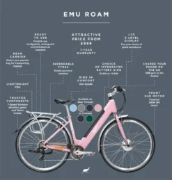 Emu Roam Step Through 700c Wheel Electric Bike Pink -Oxford || XLC || Shimano Sales Emu Roam With Bleed201 2