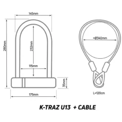 Zefal K-Traz U13 Shackle Lock And Cable 230mm -Oxford || XLC || Shimano Sales LK341b